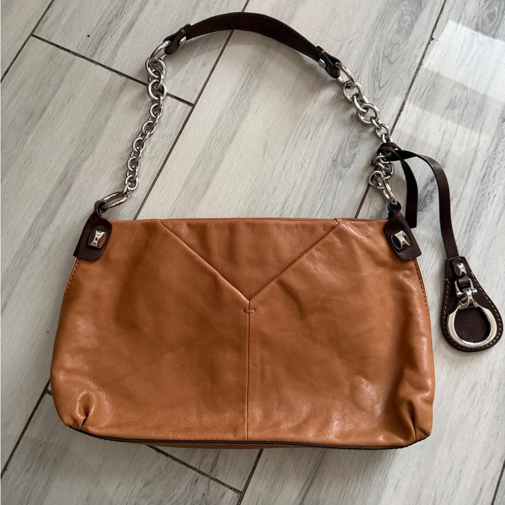 Francesco Biasia Tan Leather Medium Handbag Tote Shoulder Chain